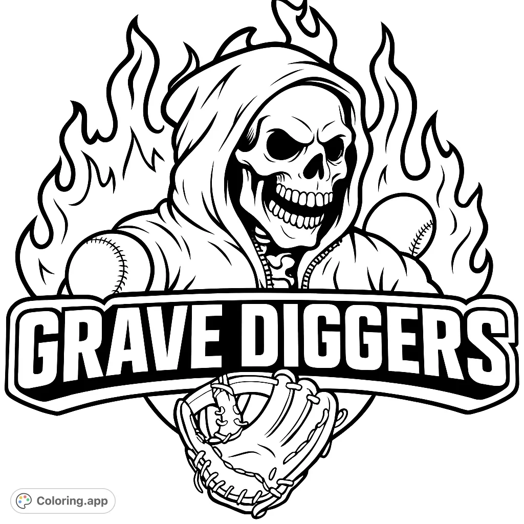 Grave Diggers Softball Mascot Coloring app