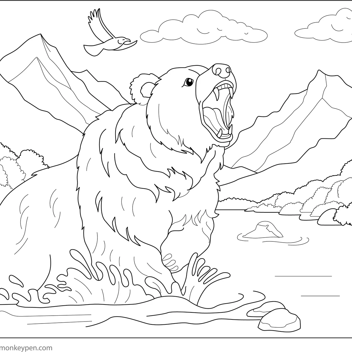 Grizzly Bear Growl Coloring Page