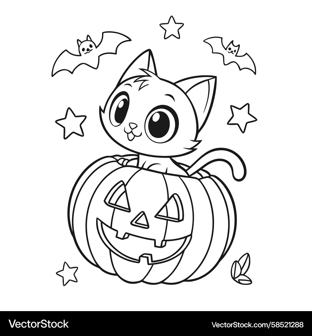 Halloween Cat Coloring Page Royalty Free Vector VectorStock