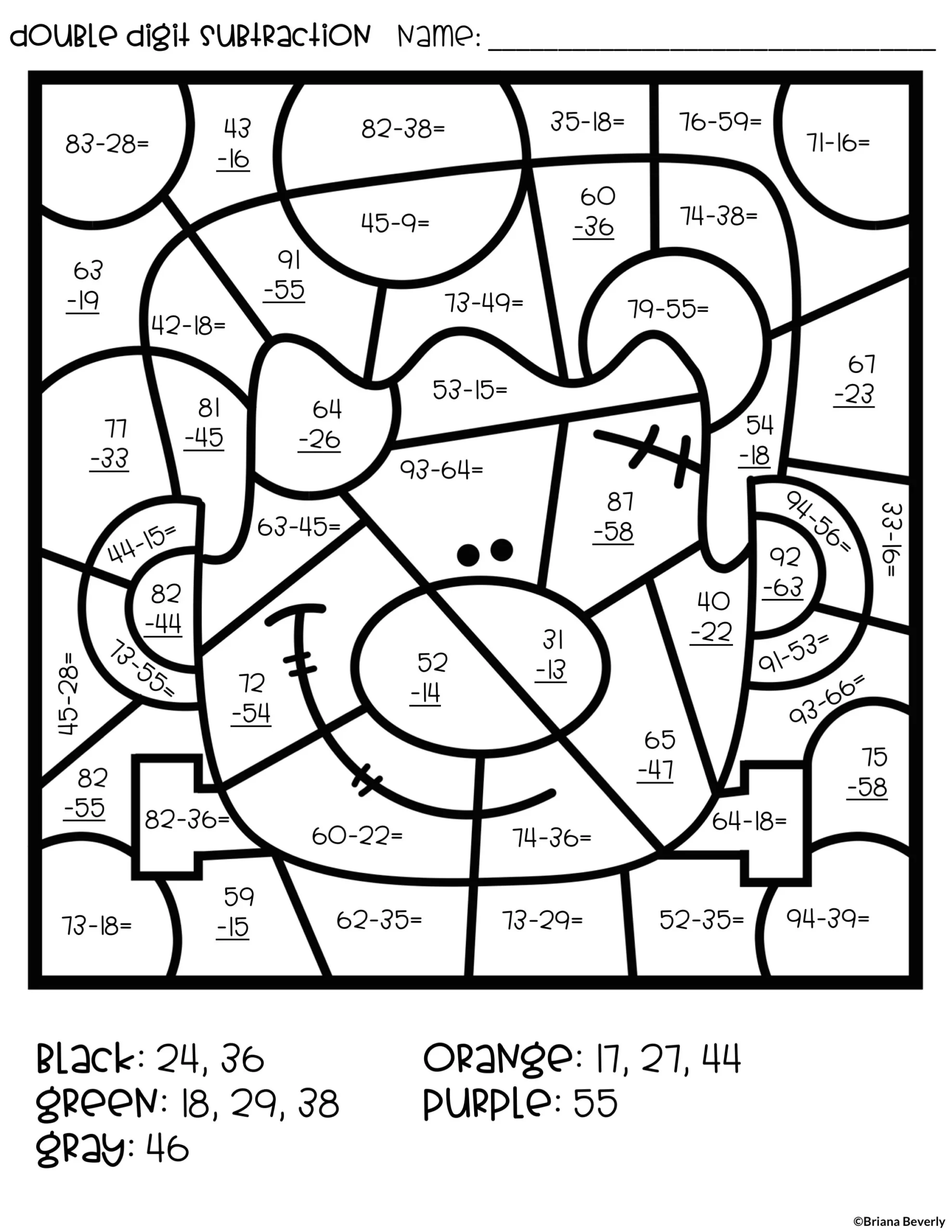 Halloween Color By Number Double Digit Addition Subtraction Teaching With Briana Beverly