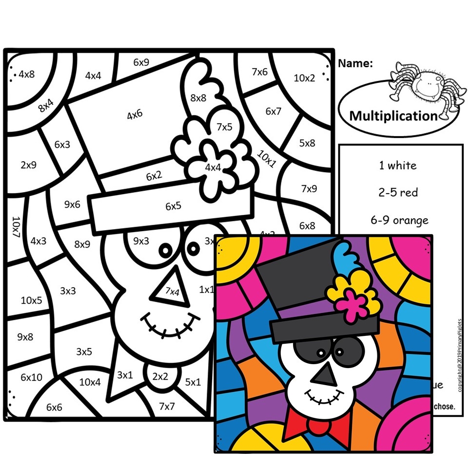 fall multiplication color by number