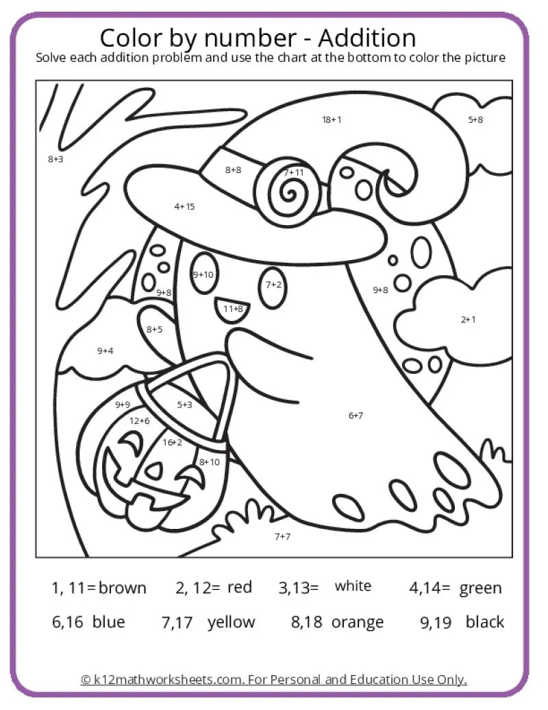 Halloween Color By Number Pages K12 Math Worksheets Halloween Color By Number Pages K12 Math Worksheets