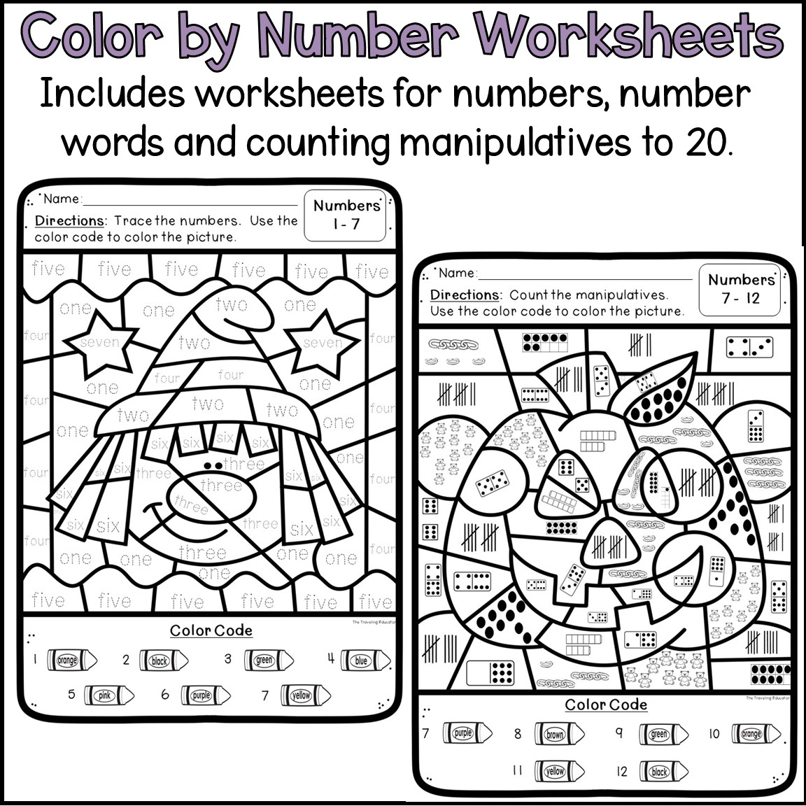 Halloween Color By Numbers Letters And Sight Words The Traveling Educator