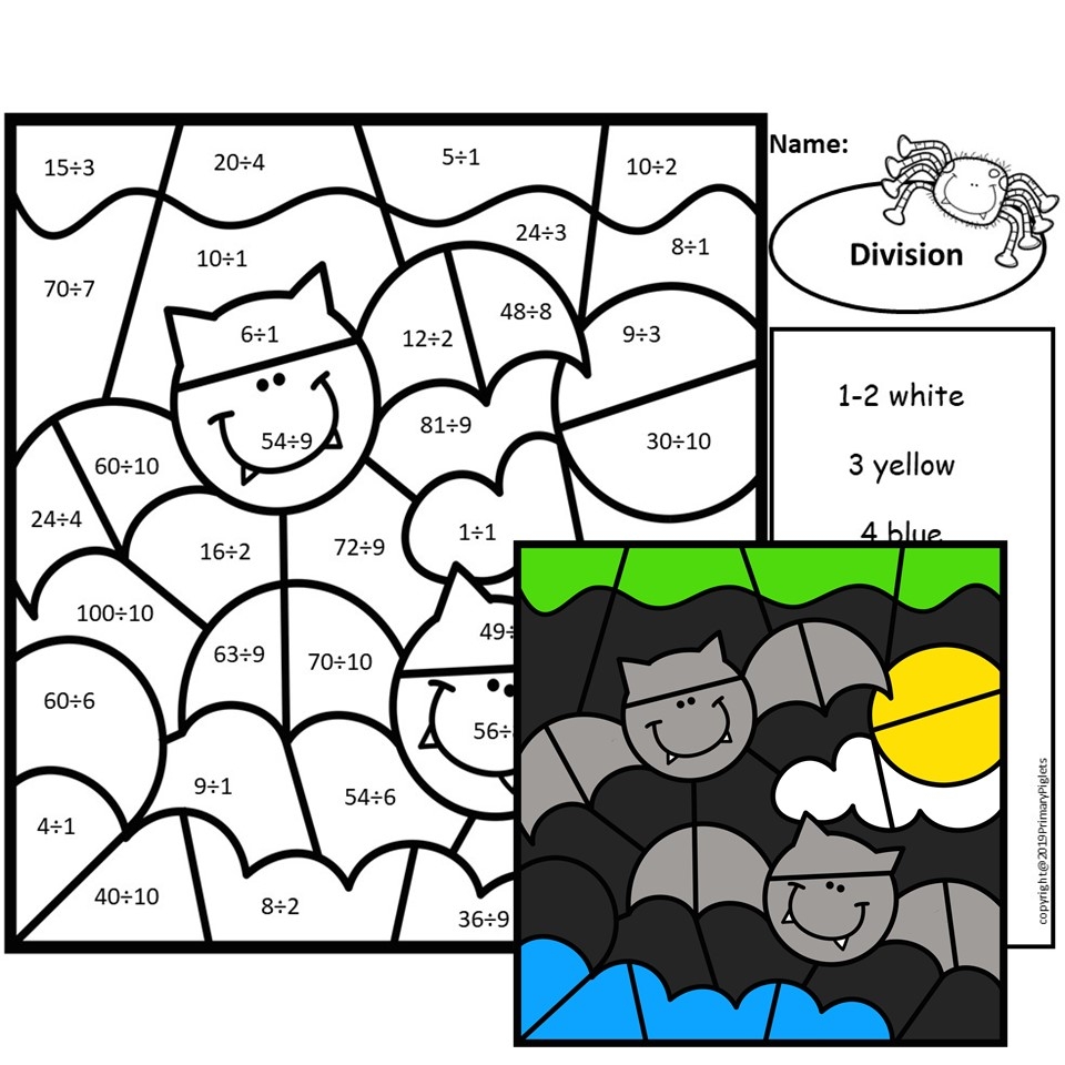 color by number multiplication halloween