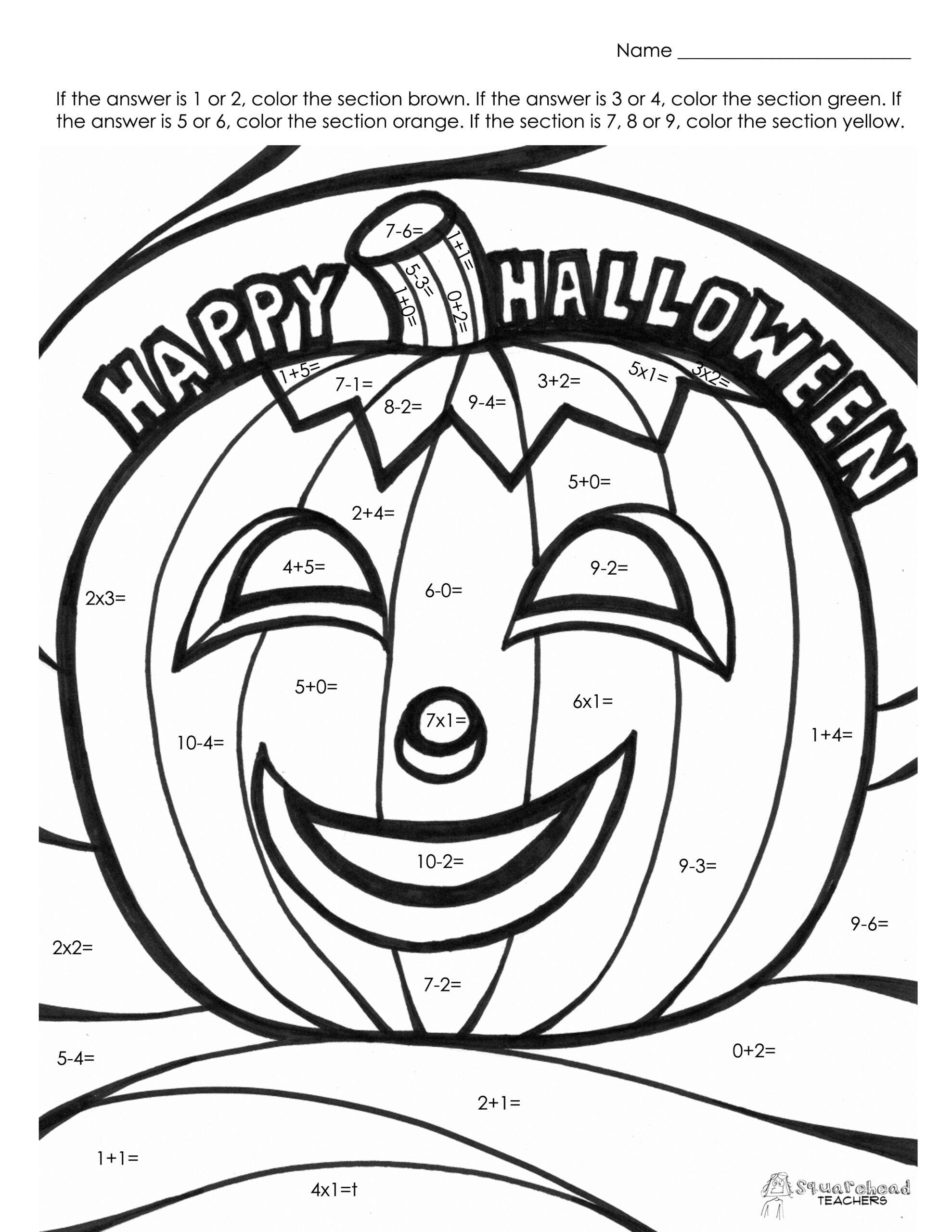 Halloween Math Fact Coloring Page Squarehead Teachers Halloween Math Fact Coloring Page Squarehead Teachers