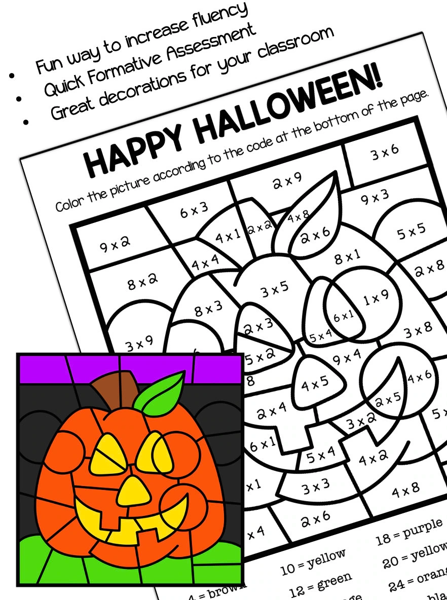 Halloween Multiplication Color By Number Etsy