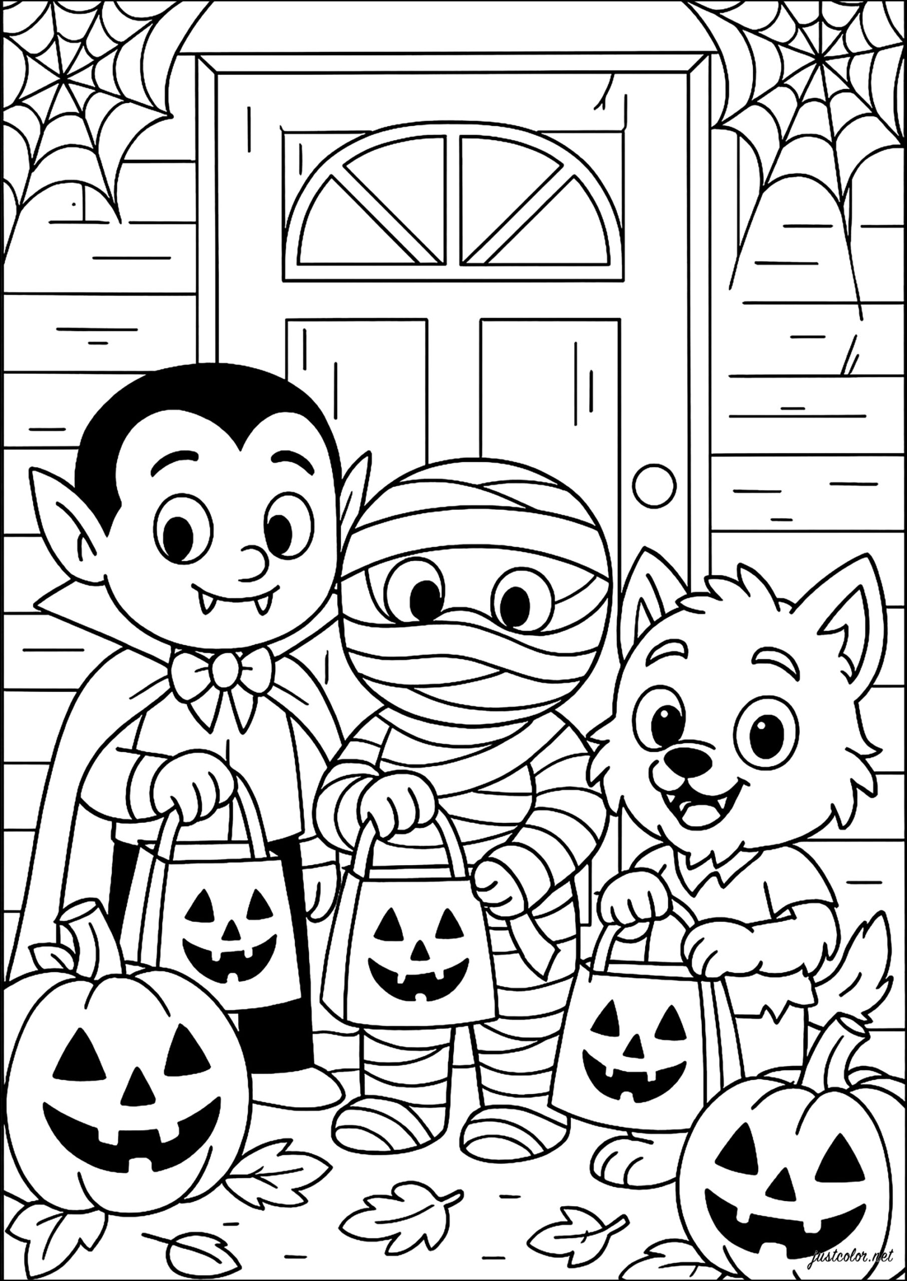 Halloween Party With Three Monsters Halloween Coloring Pages For Kids Halloween Party With Three Monsters Halloween Coloring Pages For Kids