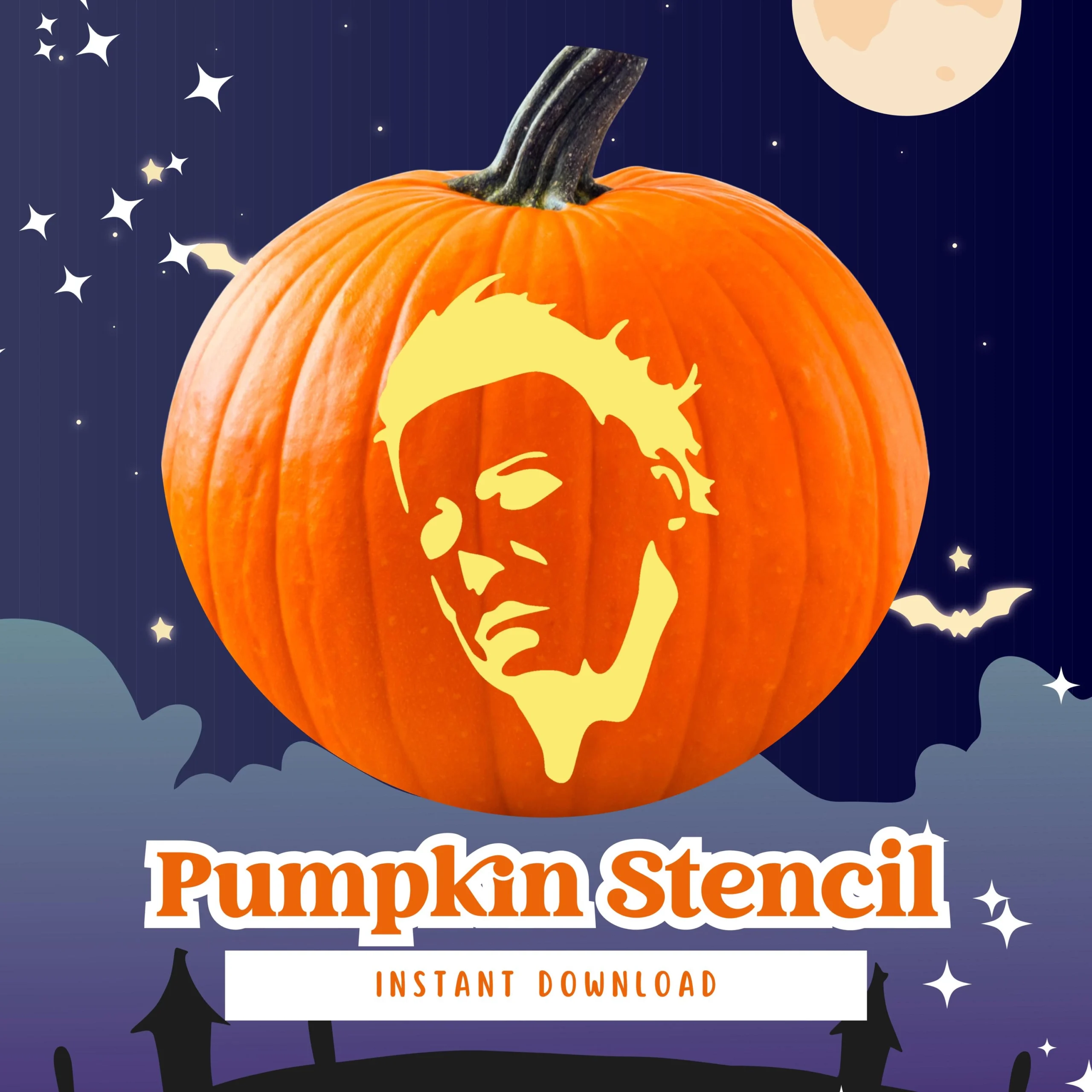 Halloween Pumpkin Carving Stencil Michael Myers Jack O Lantern PDF Template Etsy