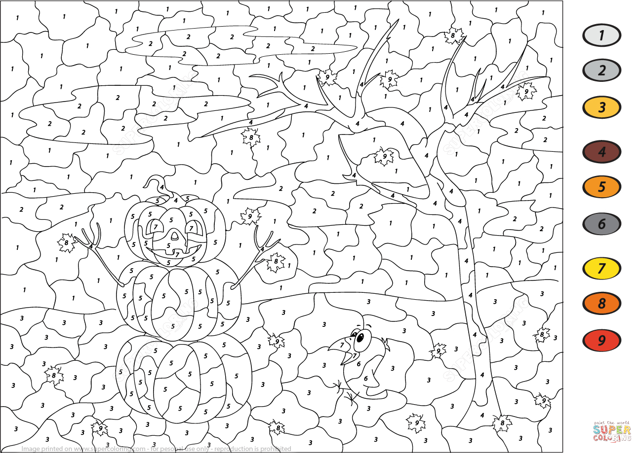 Halloween Scene Color By Number Coloring Page Free Printable