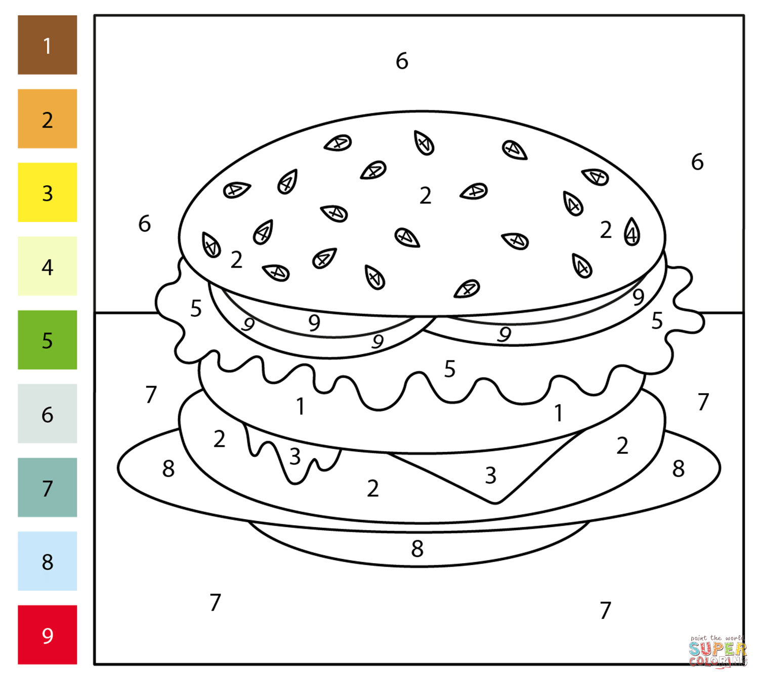 Hamburger Color By Number Coloring Page Free Printable