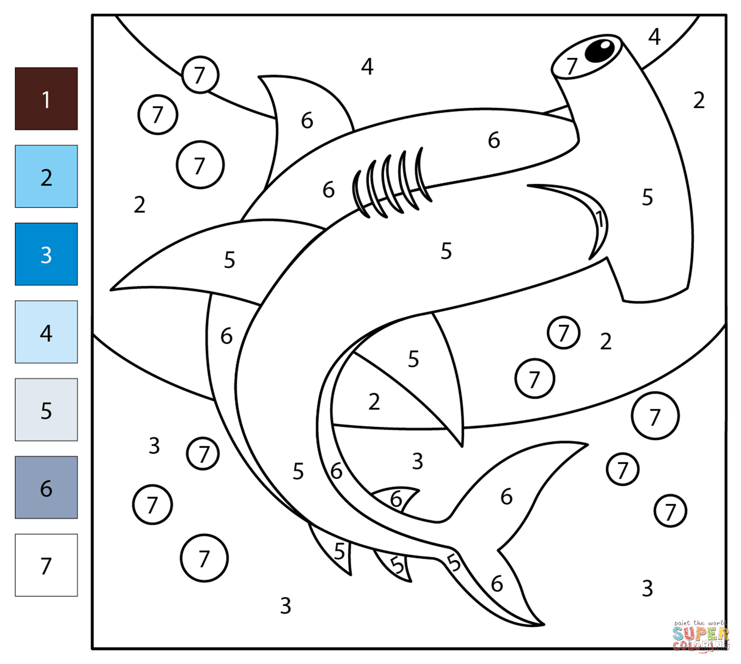 Hammerhead Shark Color By Number Coloring Page Free Printable