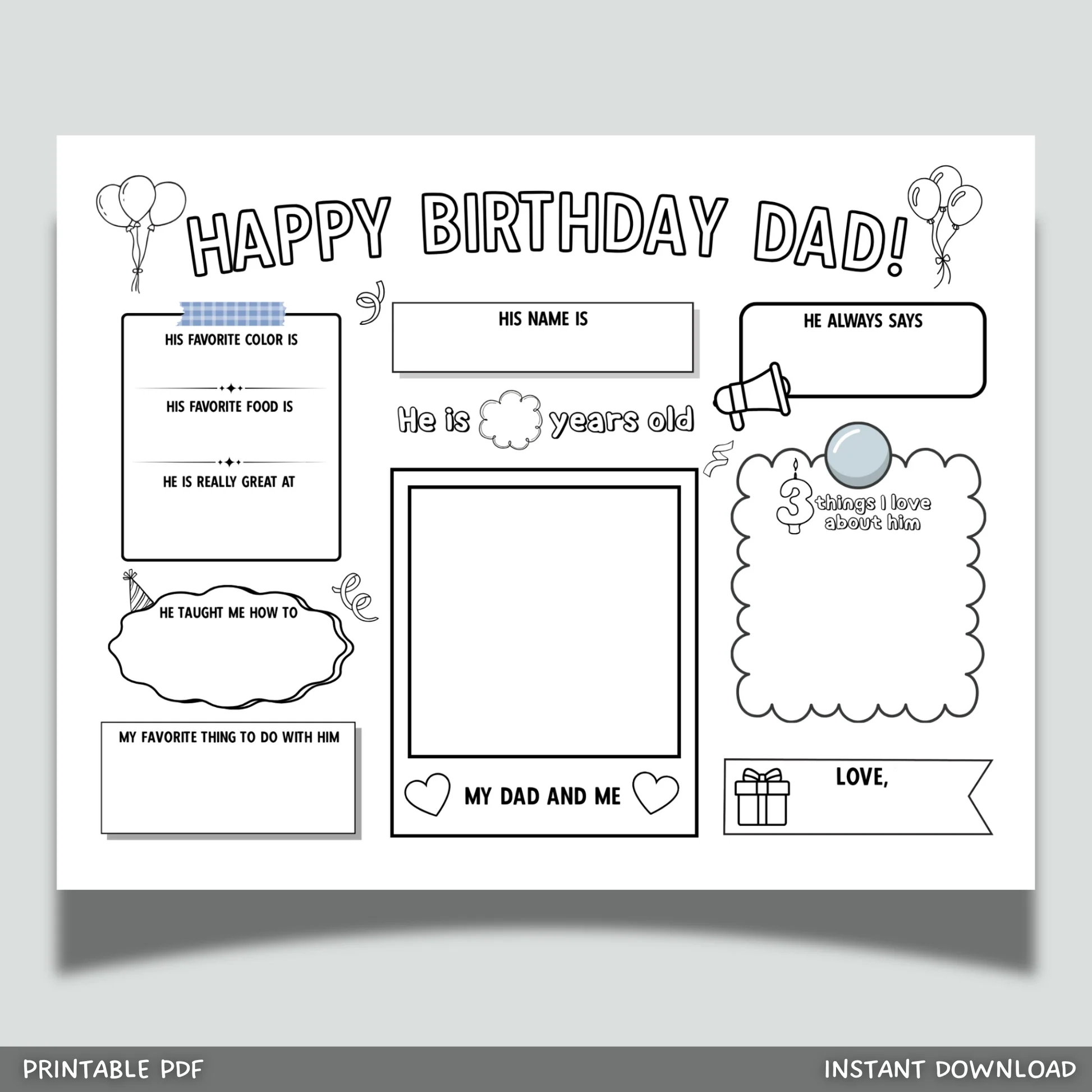 Happy Birthday Dad Coloring Page Printable DIY Gift From Kids All Abo Scribbled LLC