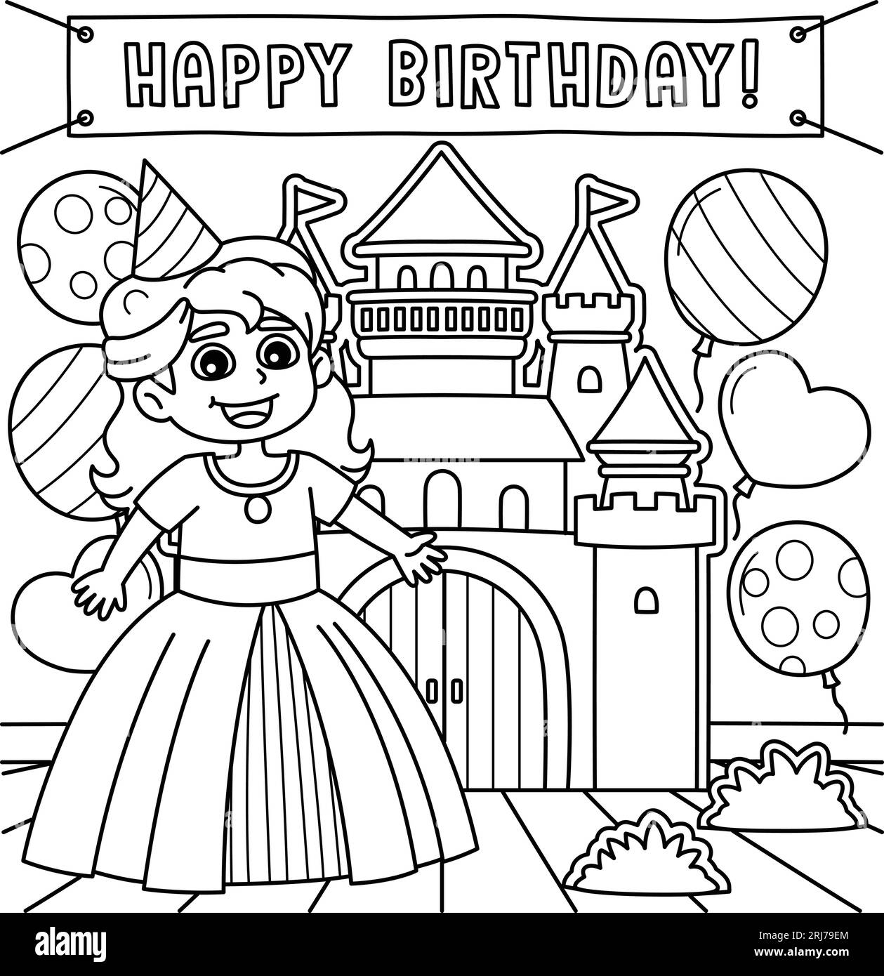 Happy Birthday Princess Coloring Page For Kids Stock Vector Image Art Alamy Happy Birthday Princess Coloring Page For Kids Stock Vector Image Art Alamy