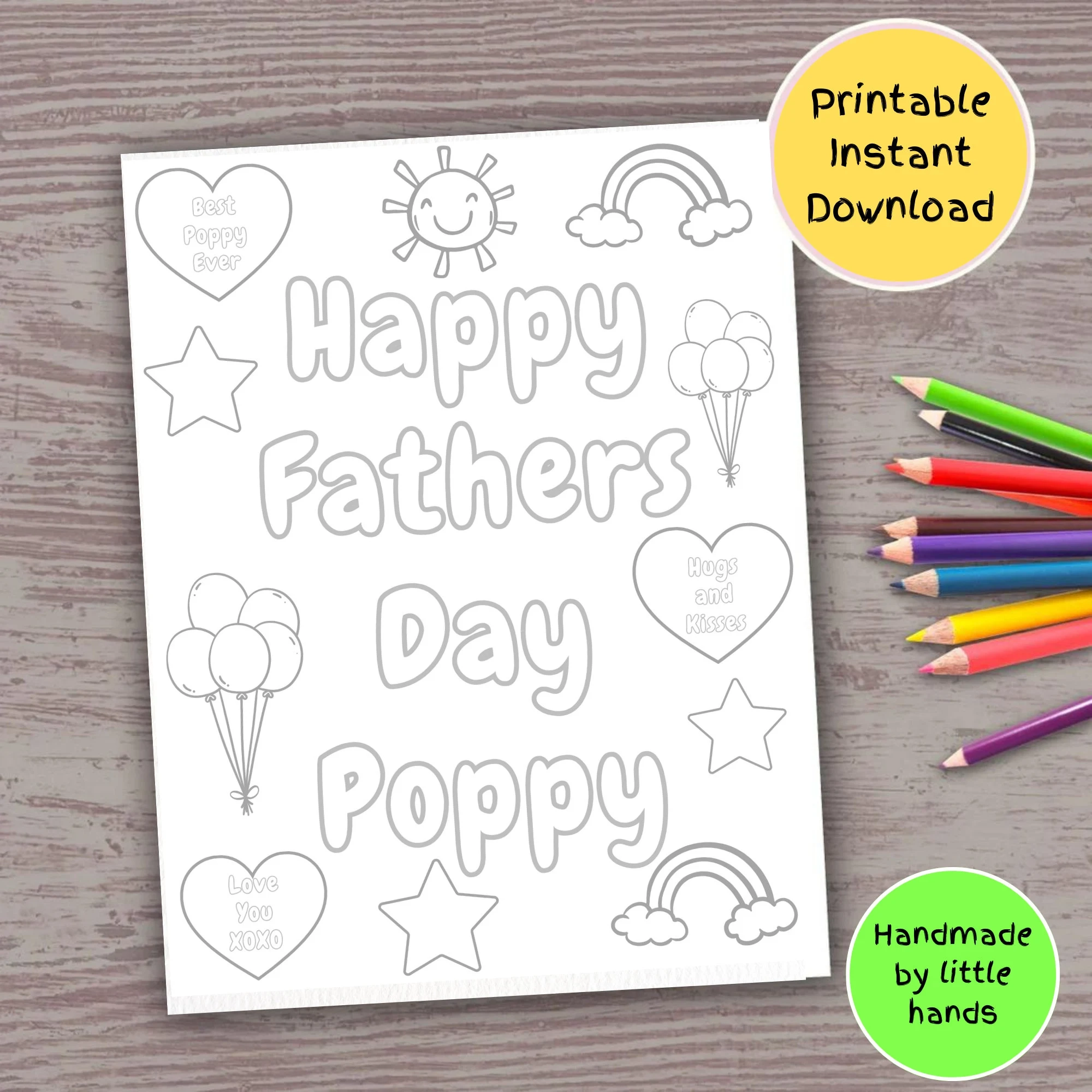 Happy Father s Day Poppy Coloring Page Gift From Grandkids digital Download Etsy