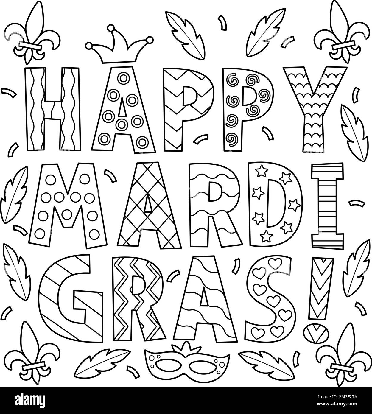 Happy Mardi Gras Coloring Page For Kids Stock Vector Image Art Alamy
