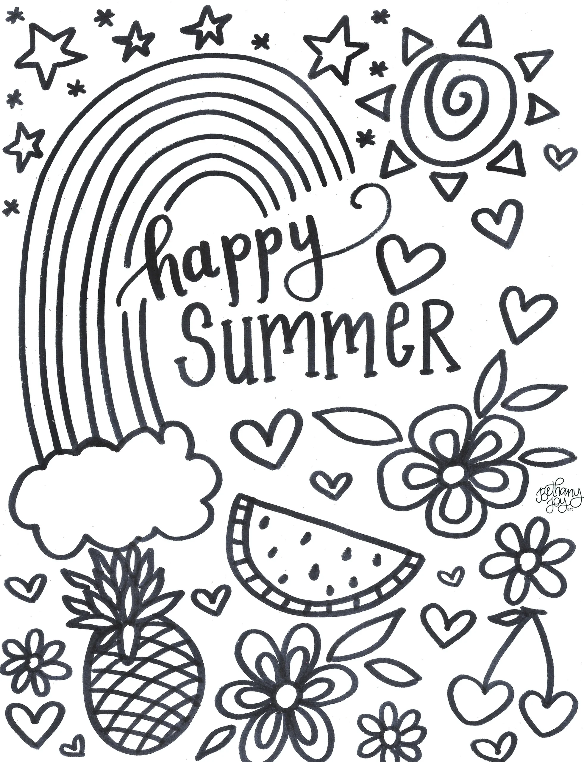 Happy Summer Coloring Page Printable Bethany Joy Art Happy Summer Coloring Page Printable Bethany Joy Art