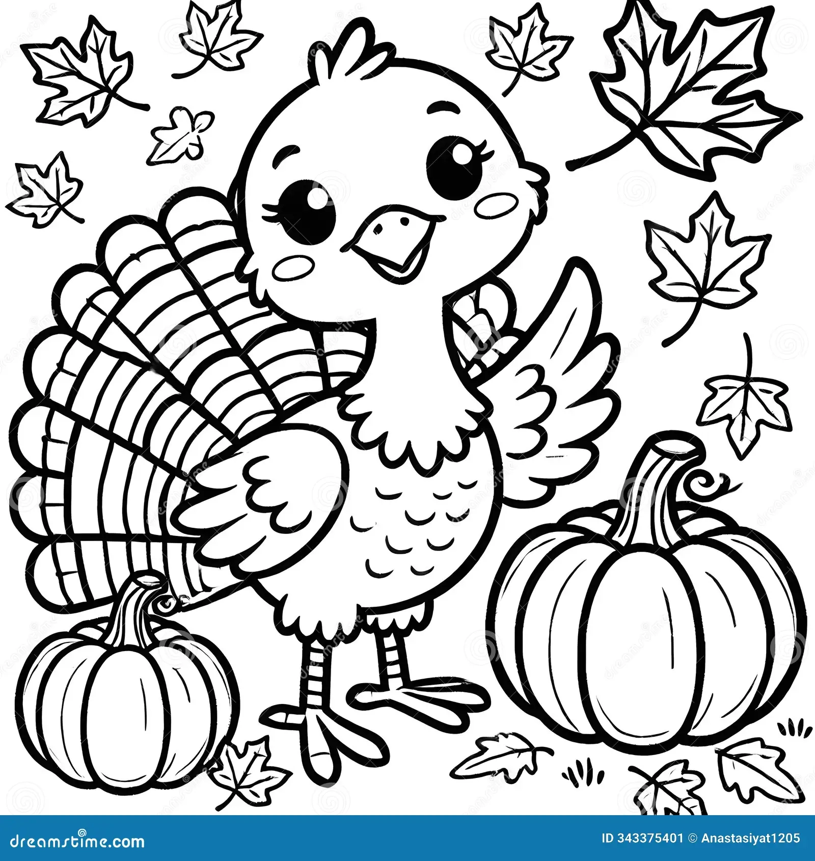 Happy Thanksgiving Turkey With Pumpkins Coloring Page For Kids Stock Illustration Illustration Of Coloring Acent 343375401