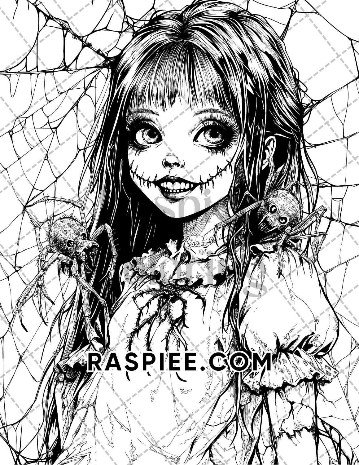 Haunted Dolls Halloween Horror Adult Coloring Pages Printable PDF Inst RASPIEE