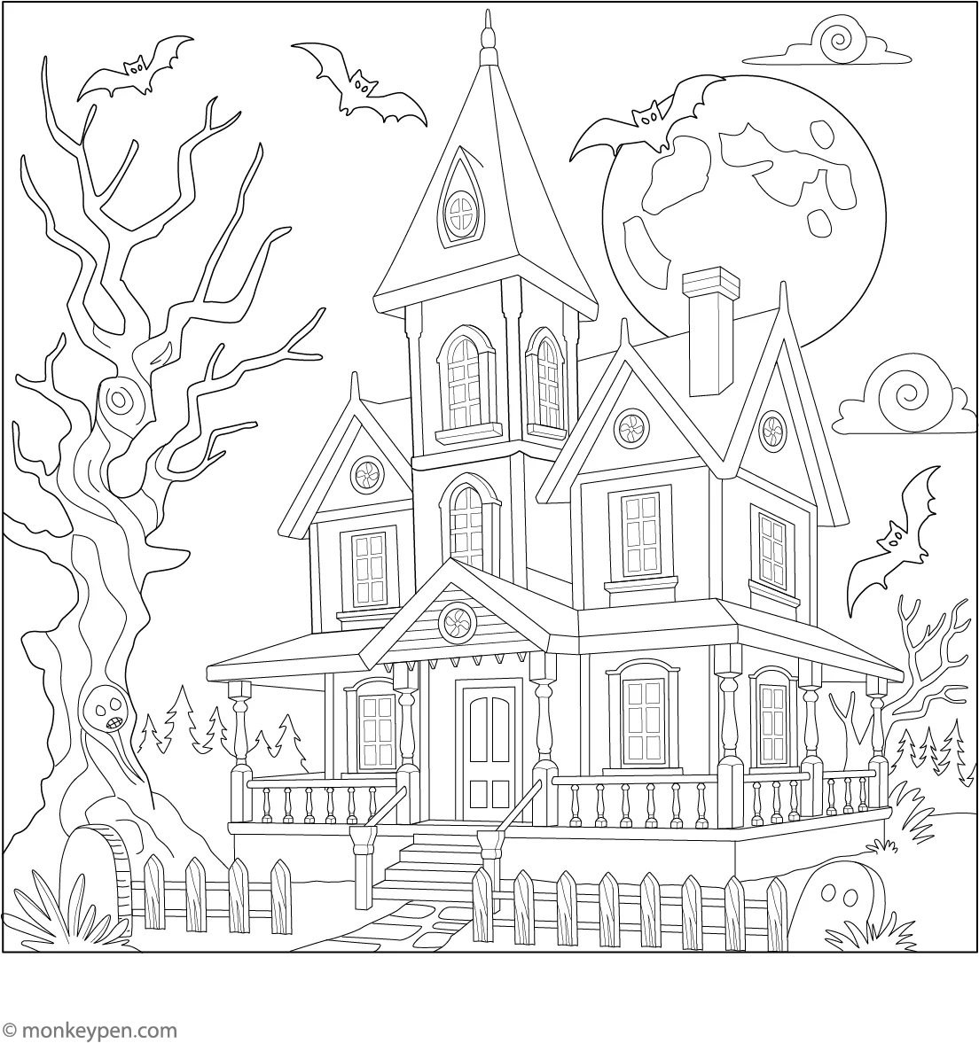 Haunted House Coloring Page Free Printable For Kids