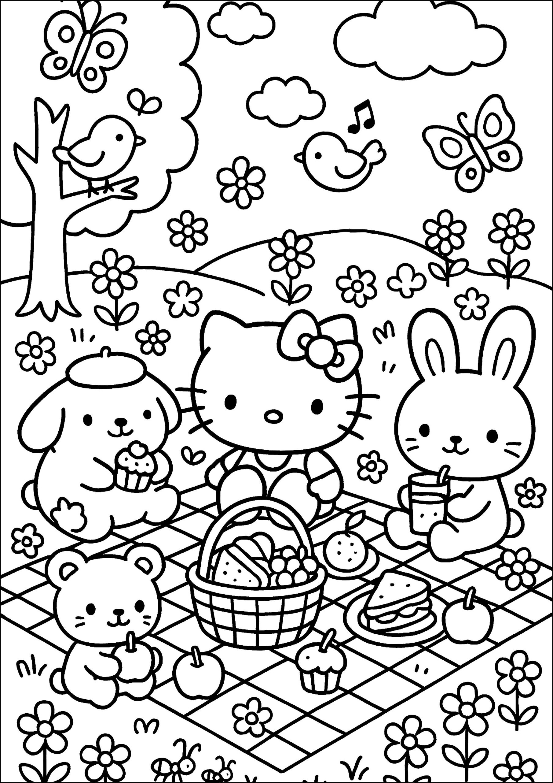 Hello Kitty And Friends Picnic Hello Kitty Coloring Pages
