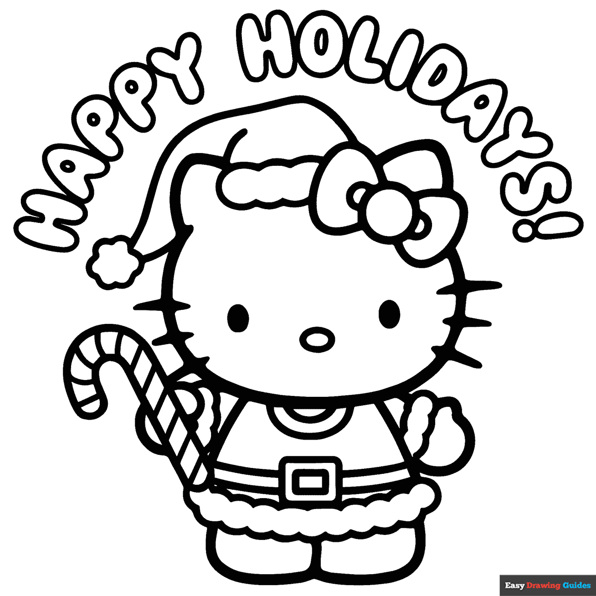 Hello Kitty For The Holidays Coloring Page Easy Drawing Guides