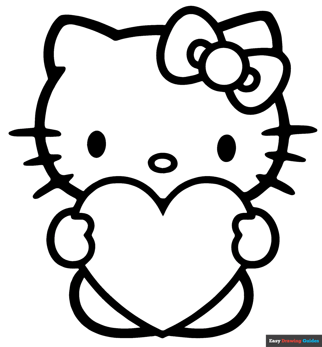 Hello Kitty Holding A Heart Coloring Page Easy Drawing Guides
