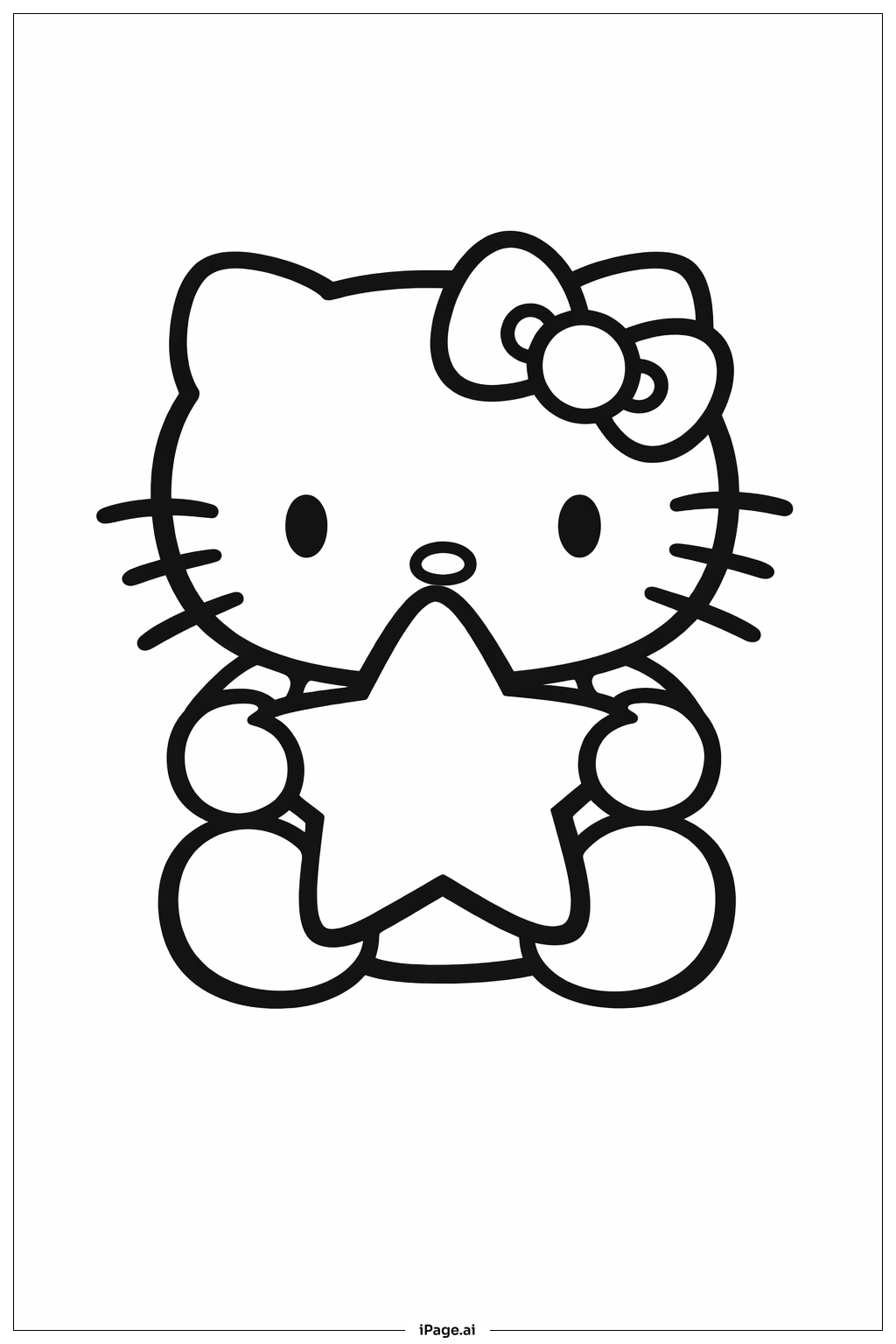 Hello Kitty Marshmallow Holding Star Coloring Page Free PDF PNG Printable 