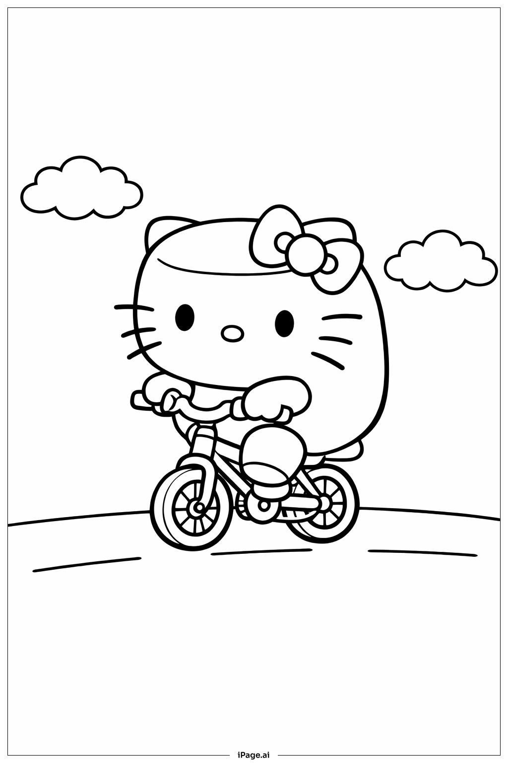 Hello Kitty Marshmallow Riding Bike Coloring Page Free PDF PNG Printable 