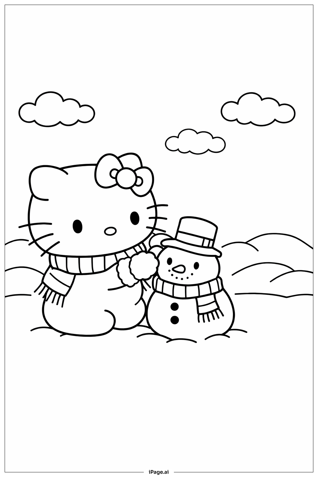 Hello Kitty Marshmallow Snow Day Coloring Page Free PDF PNG Printable
