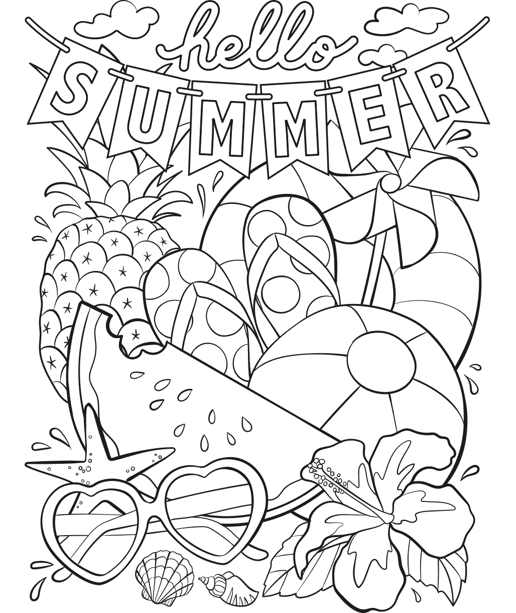 Hello Summer Coloring Page