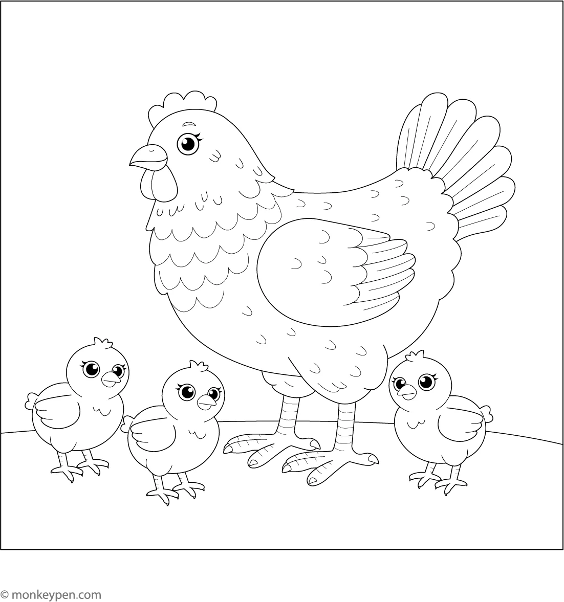 Hen Chicks Coloring Page Farm Animal Printable For Kids Hen Chicks Coloring Page Farm Animal Printable For Kids