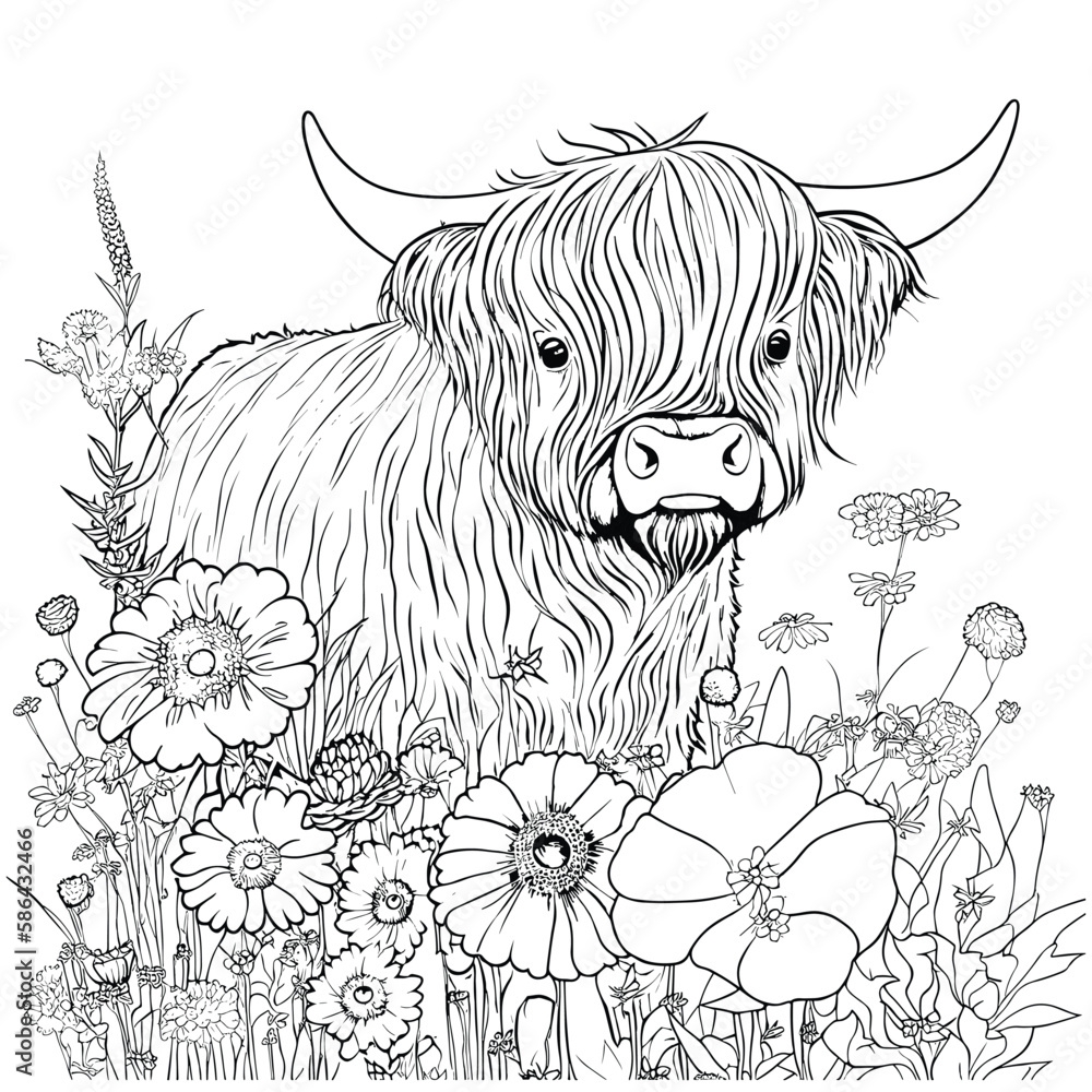 highland cow coloring page