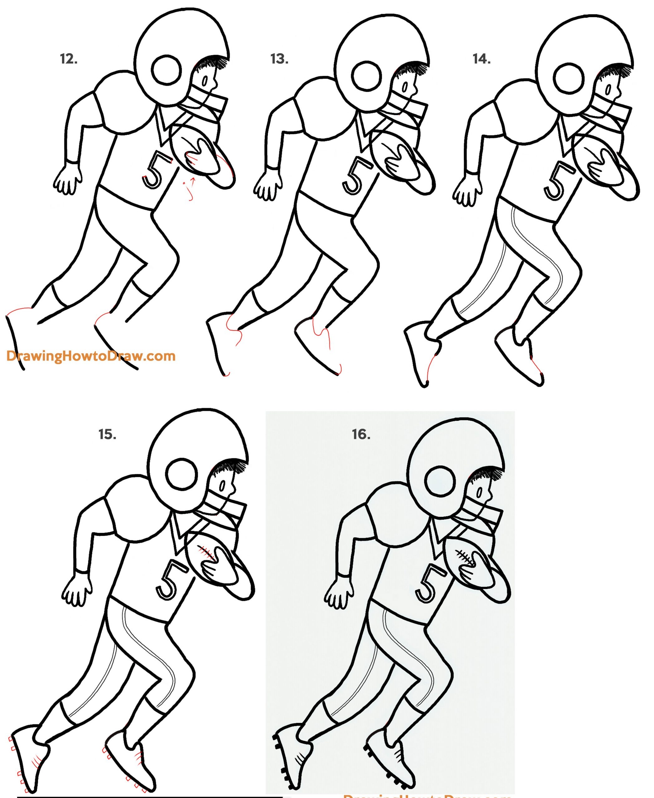 How To Draw A Cartoon American Football Receiver Easy Step By Step Drawing Tutorial How To Draw Step By Step Drawing Tutorials