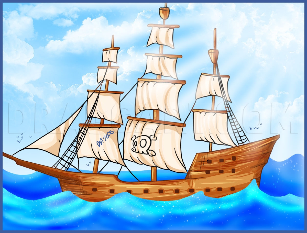 How To Draw A Pirate Ship Drawing Step By Step By Dawn DragoArt