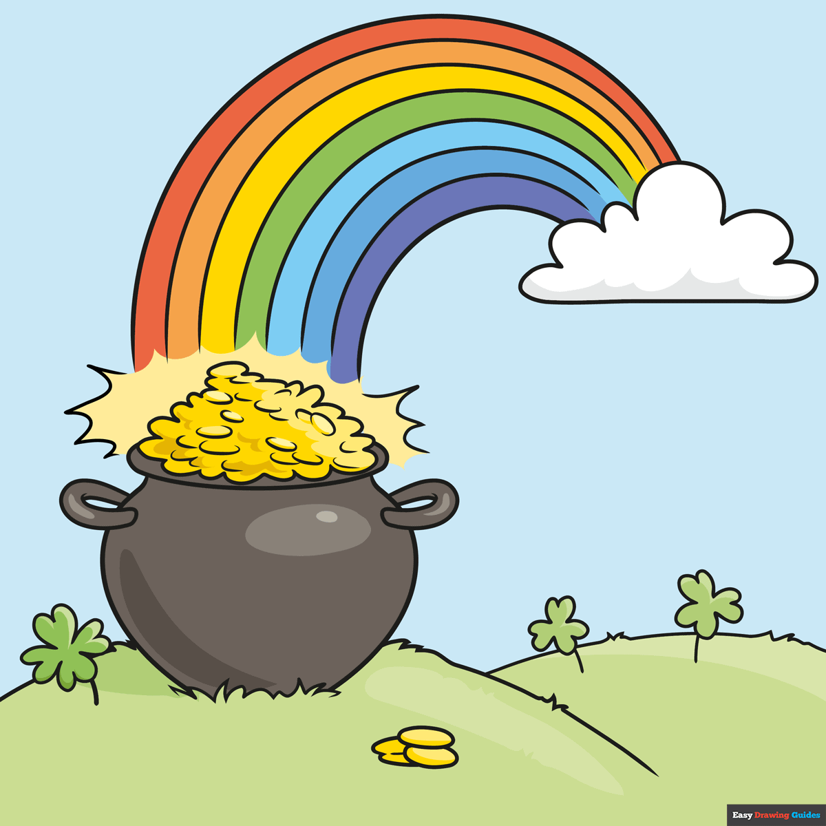How To Draw A Rainbow With A Pot Of Gold Really Easy Drawing Tutorial