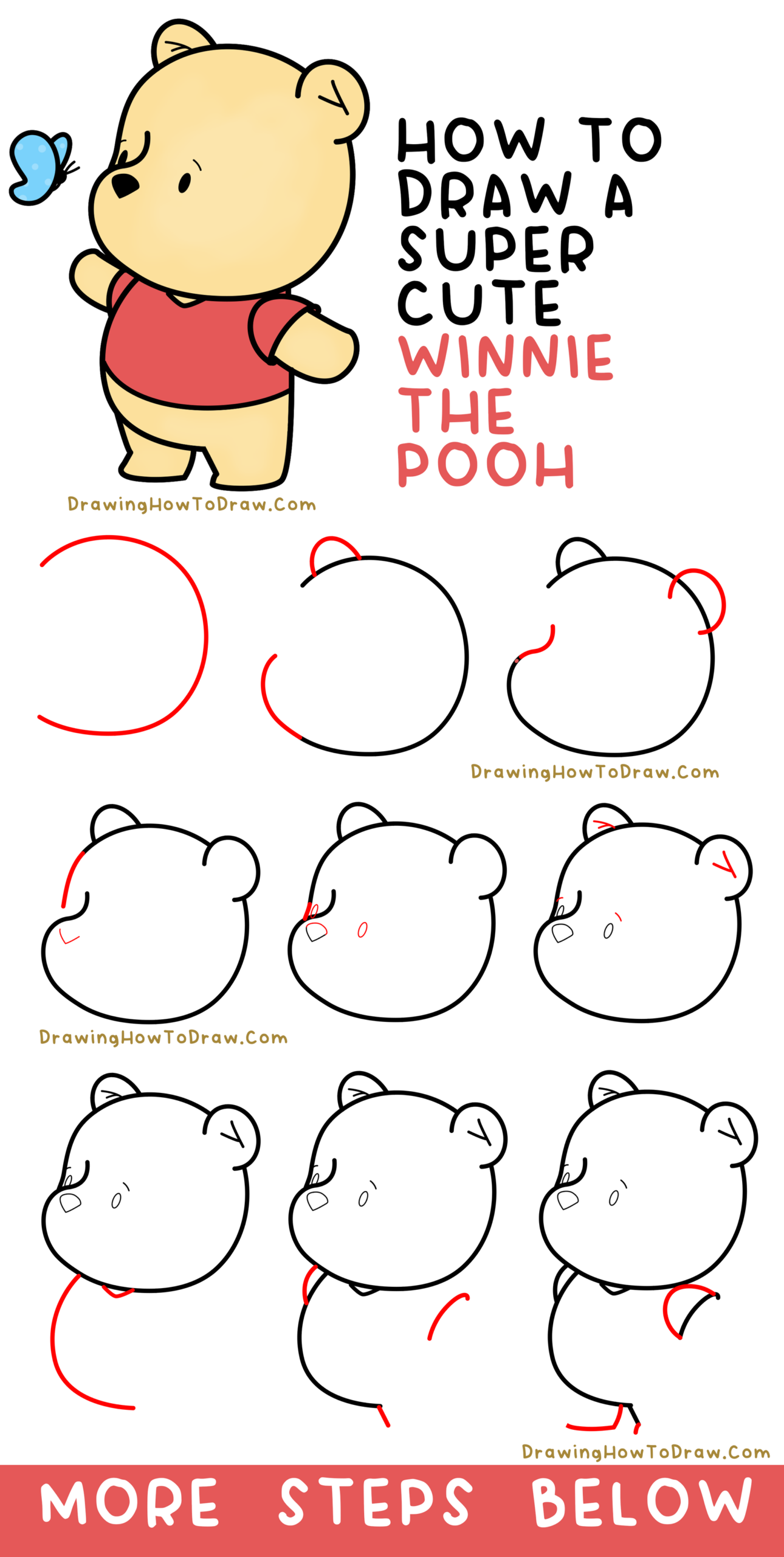 How To Draw Cute Kawaii Chibi Winnie The Pooh With Butterfly Easy Step by Step Drawing Tutorial How To Draw Step By Step Drawing Tutorials