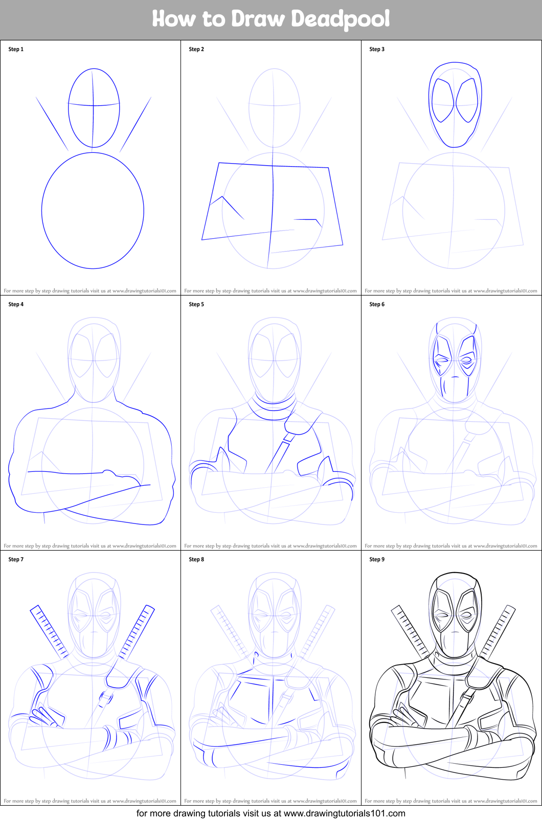 How To Draw Deadpool Deadpool Step By Step DrawingTutorials101 How To Draw Deadpool Deadpool Step By Step DrawingTutorials101