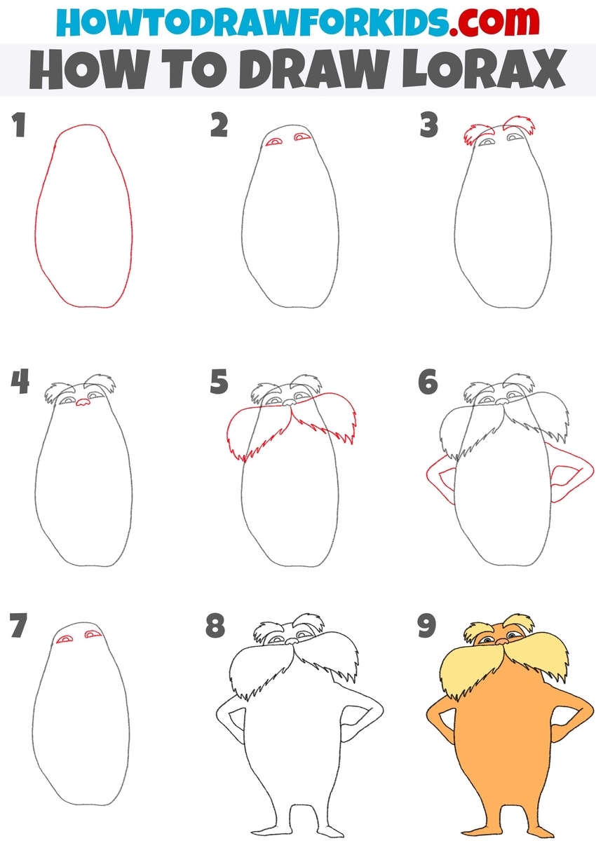 How To Draw The Lorax Easy Drawing Tutorial For Kids