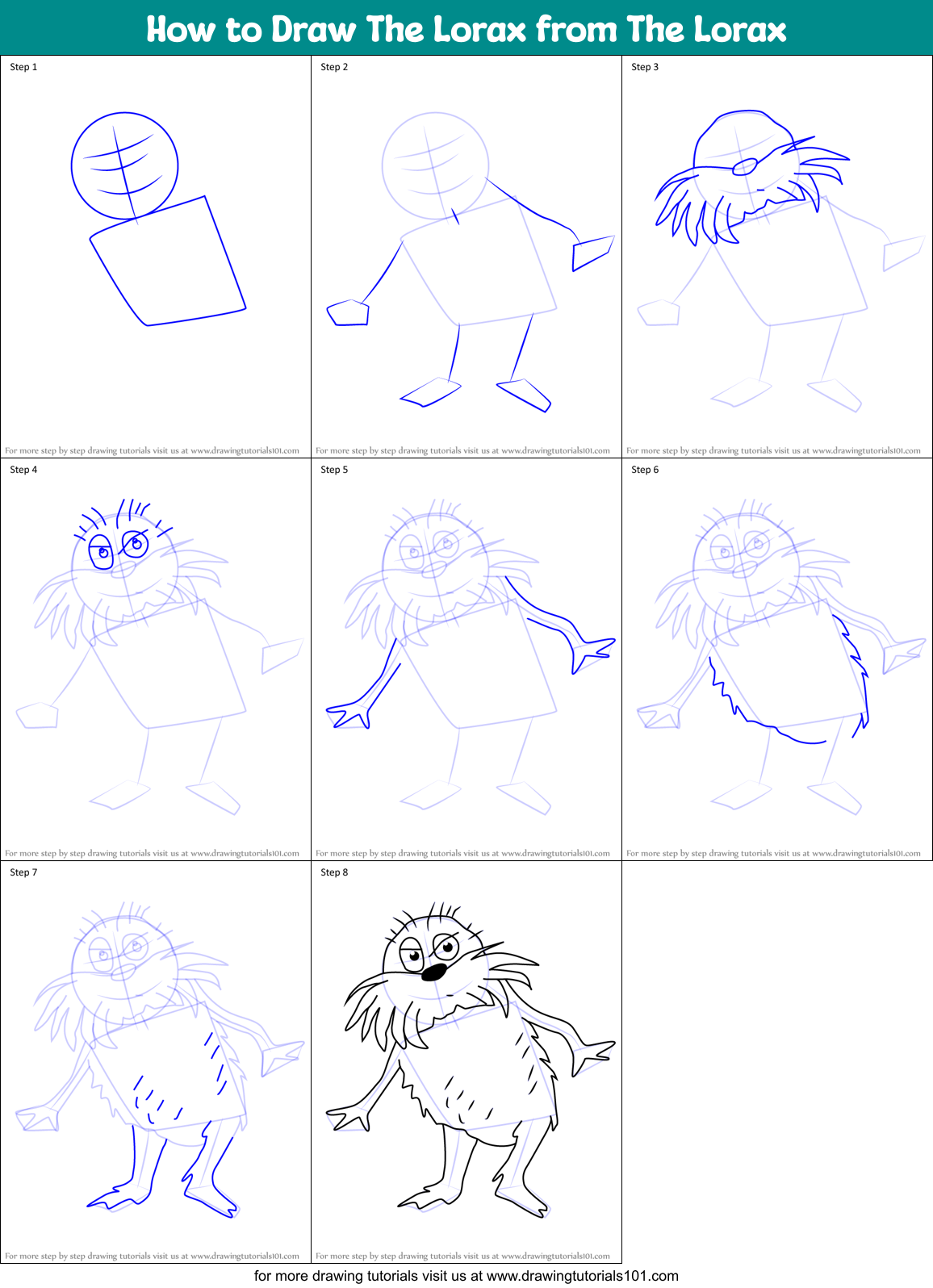 How To Draw The Lorax From The Lorax The Lorax Step By Step DrawingTutorials101