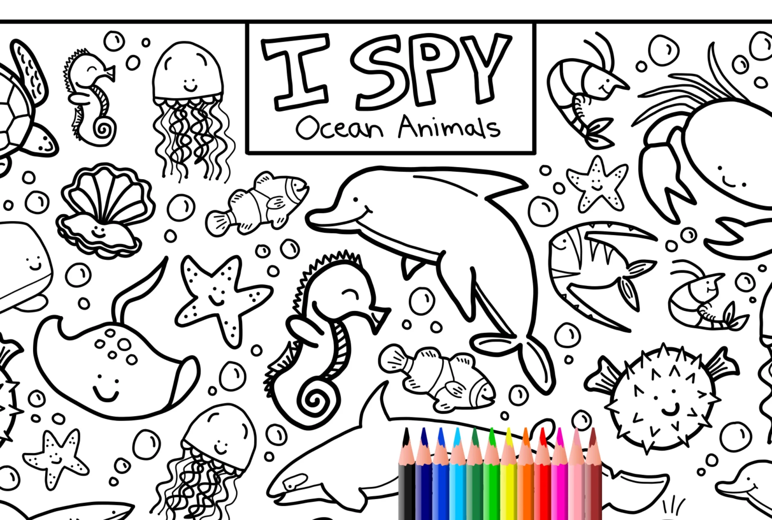 I Spy Ocean Animals Coloring Page Kids Activity digital Download Etsy