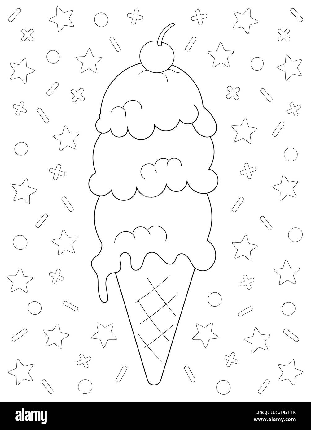 Ice Cream Cone Coloring Page Printable Black And White Stock Photos Images Alamy