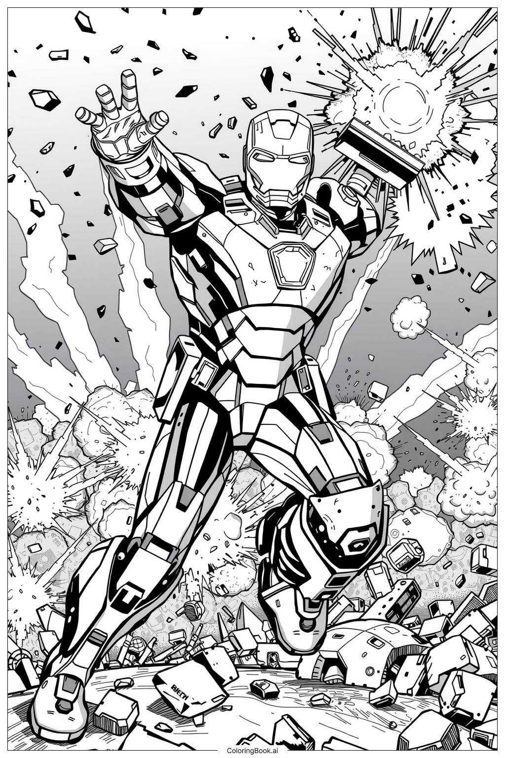 Iron Man Mark 85 With Explosions Coloring Page Free PDF PNG Printable 