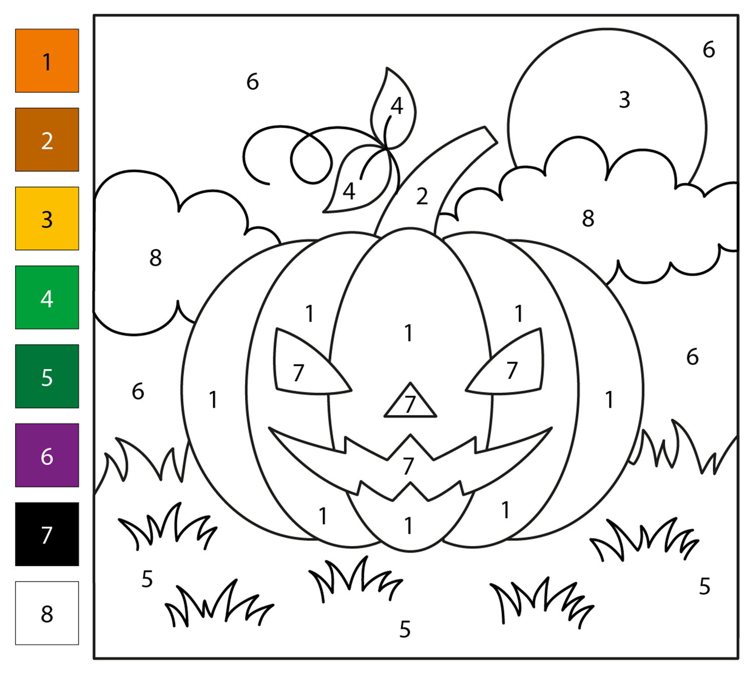 color by number pumpkin