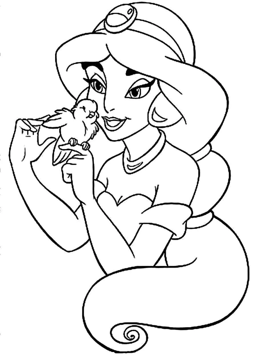 Jasmine And Bird Aladdin Coloring Pages