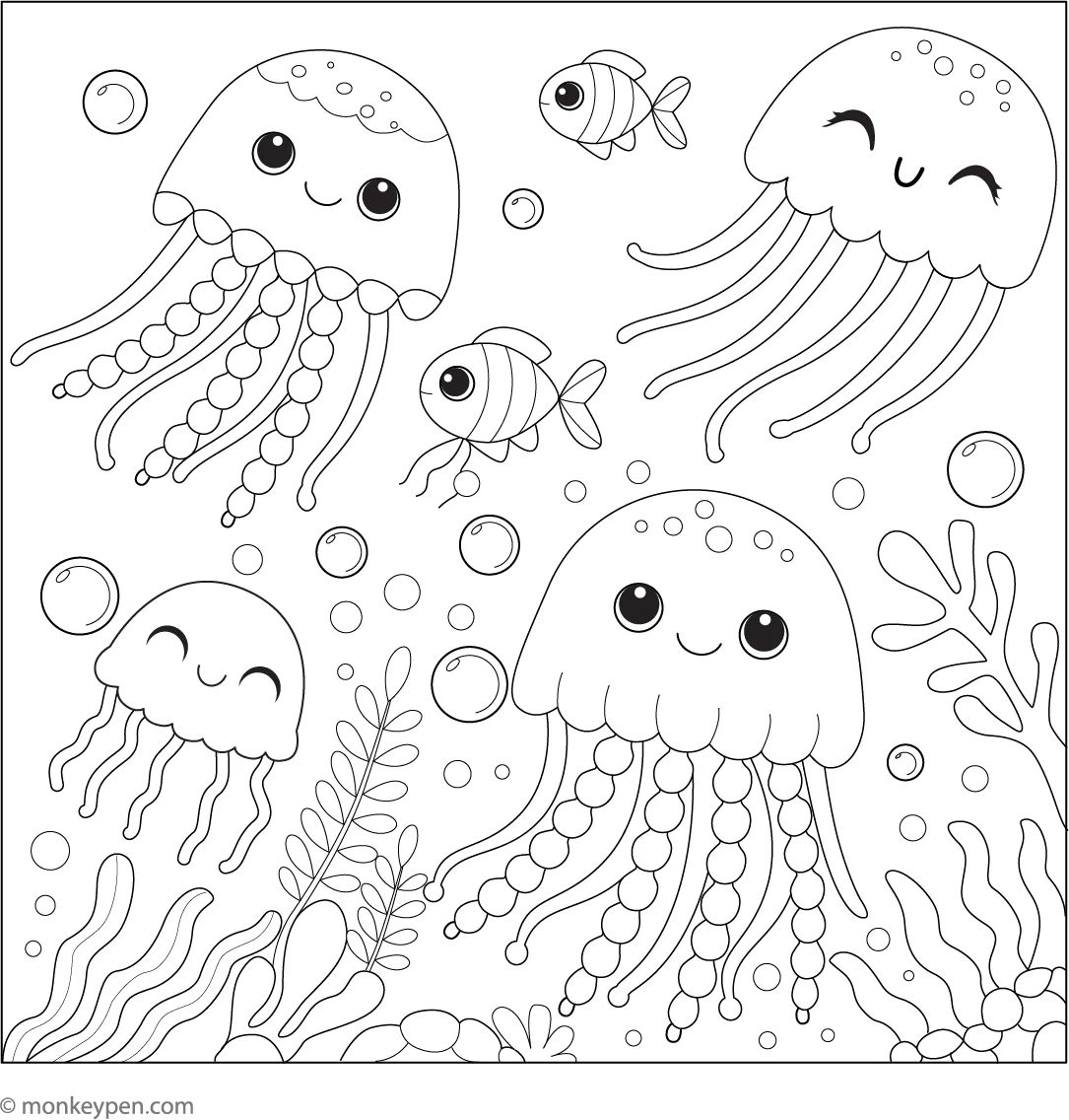 Jellyfish With Friends Free Coloring Page For Kids Jellyfish With Friends Free Coloring Page For Kids