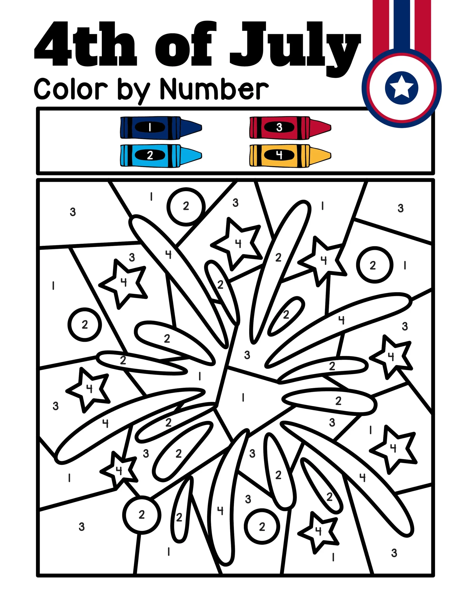 July 4th Color By Number Patriotic Kids Activity PDF Etsy