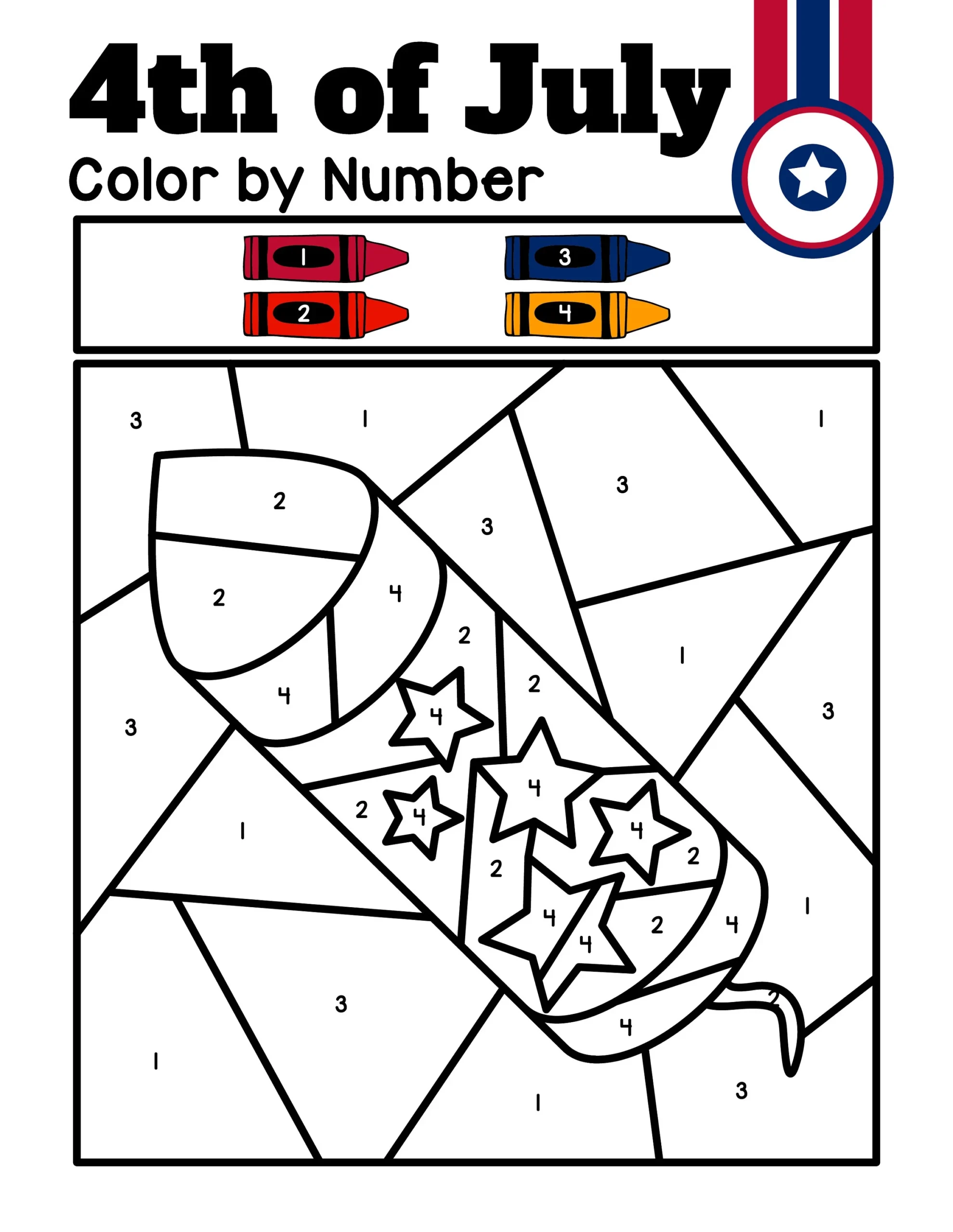 July 4th Color By Number Patriotic Kids Activity PDF Etsy