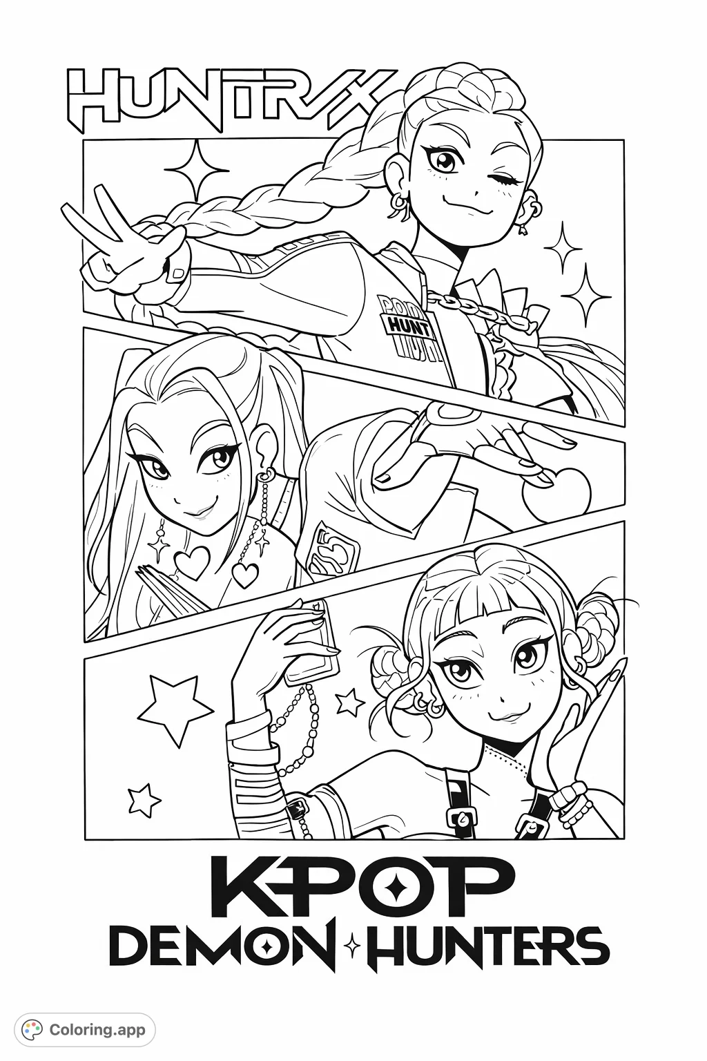 K pop Demon Hunters Trio Coloring app K pop Demon Hunters Trio Coloring app