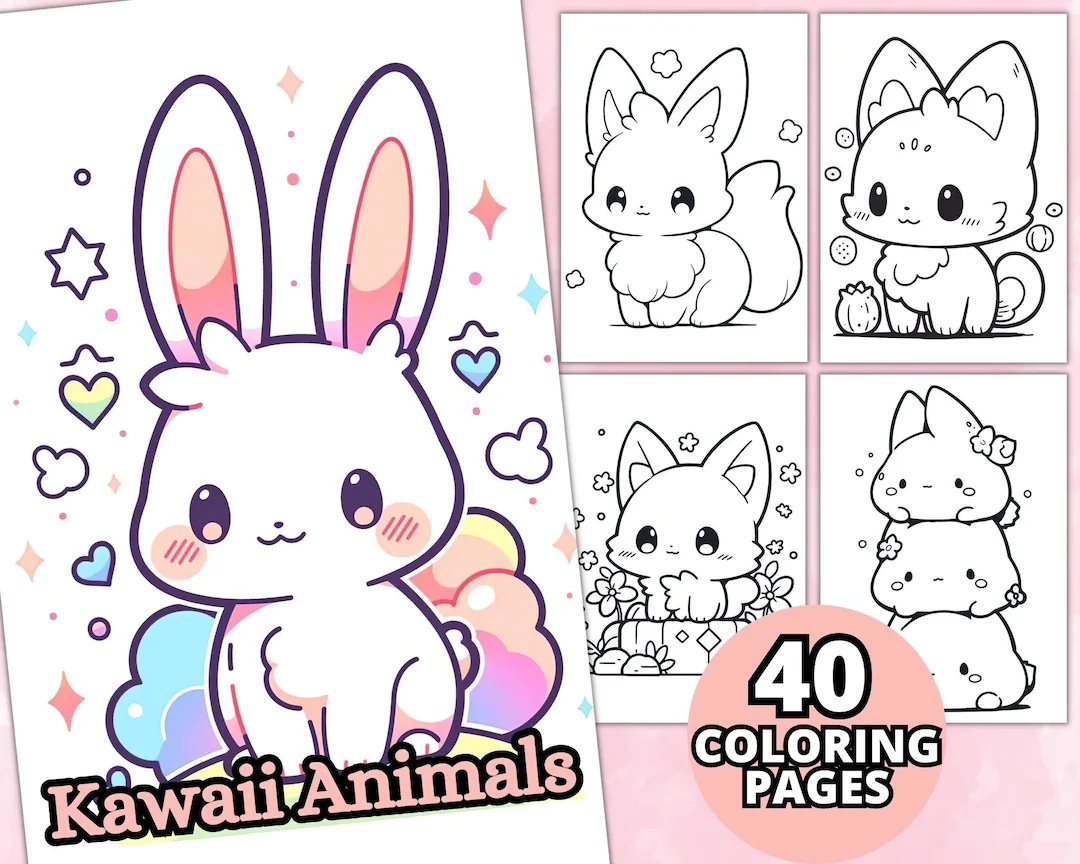 Kawaii Animals Coloring Pages 40 Cute Designs printable PDF Etsy Singapore