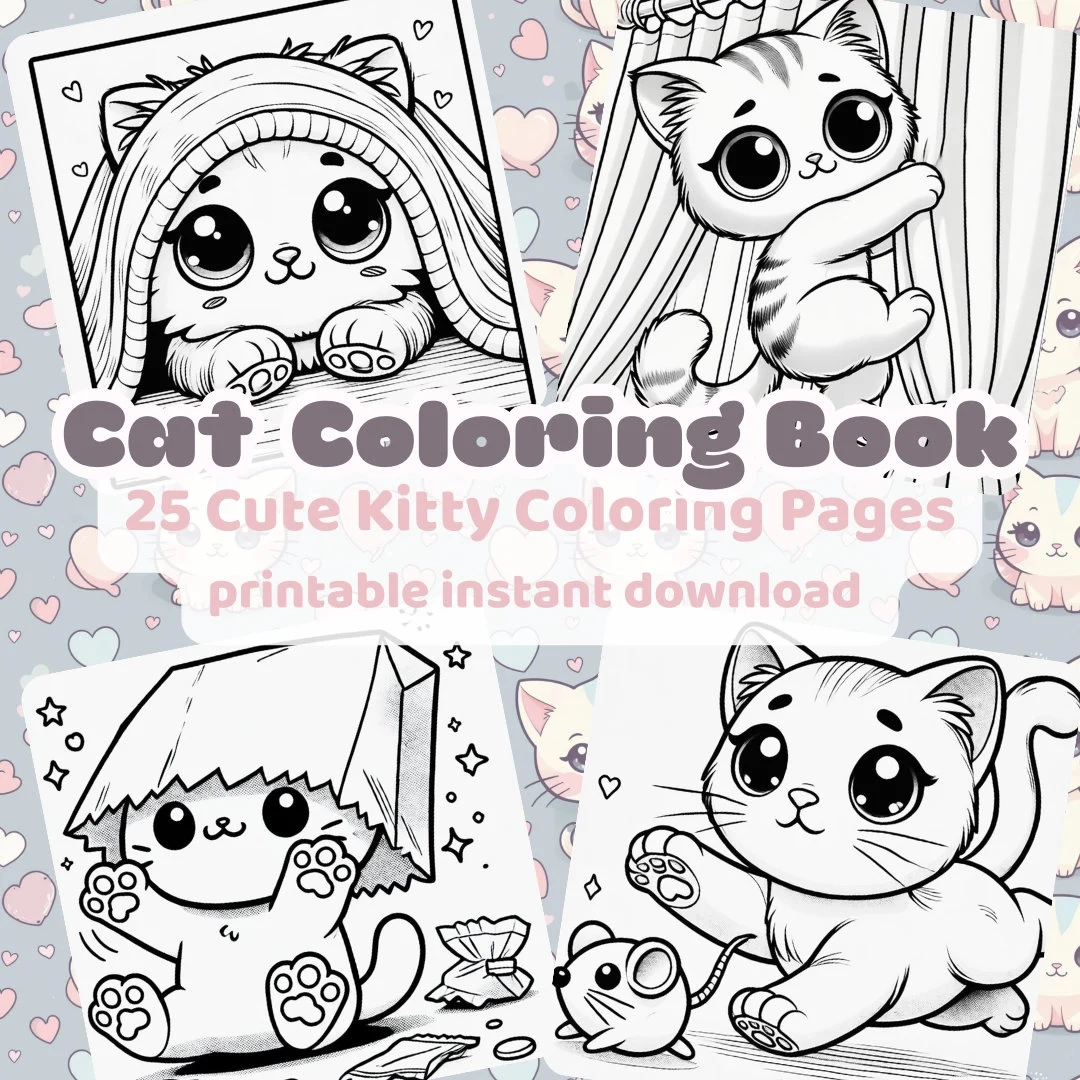 Kawaii Cat Coloring Pages 25 Adorable Designs instant Download Etsy Kawaii Cat Coloring Pages 25 Adorable Designs instant Download Etsy